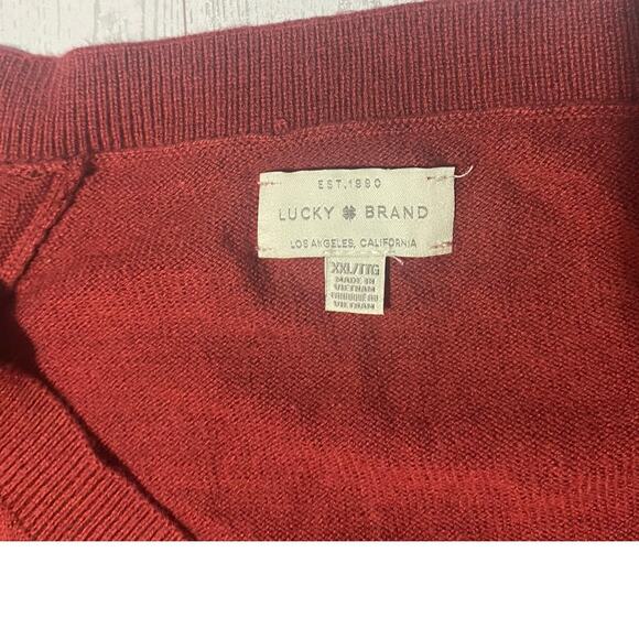 Lucky Brand Men’s V-Neck Sweater XXL Red Cotton Blend - Picture 2 of 7